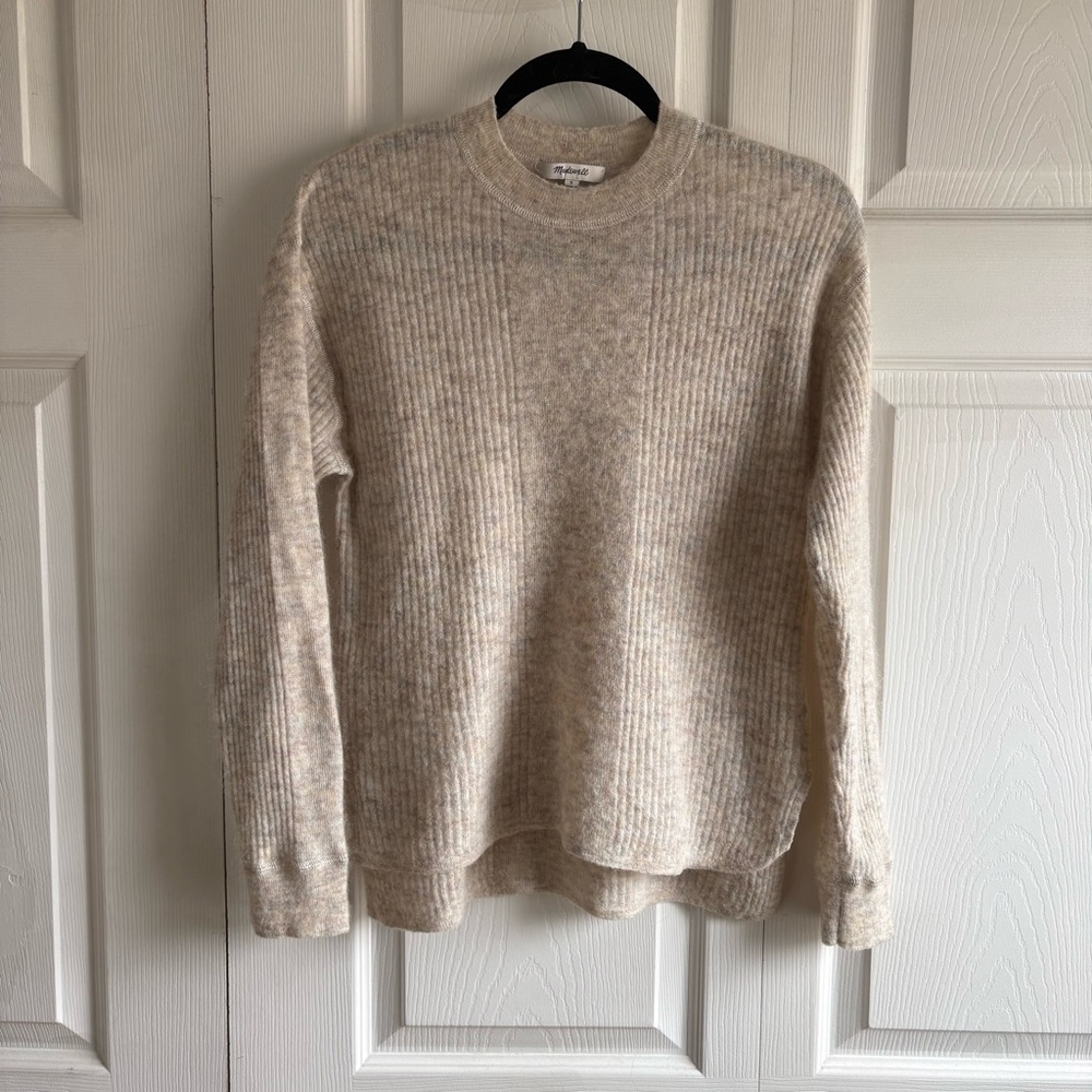Madewell Ribbed Alpaca-Blend Crewneck Sweater Heather Nude S Preppy Career Boxy